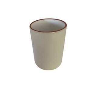 Dansk White Glazed Terracotta Vase Utensil Holder Red Band Portugal 7"